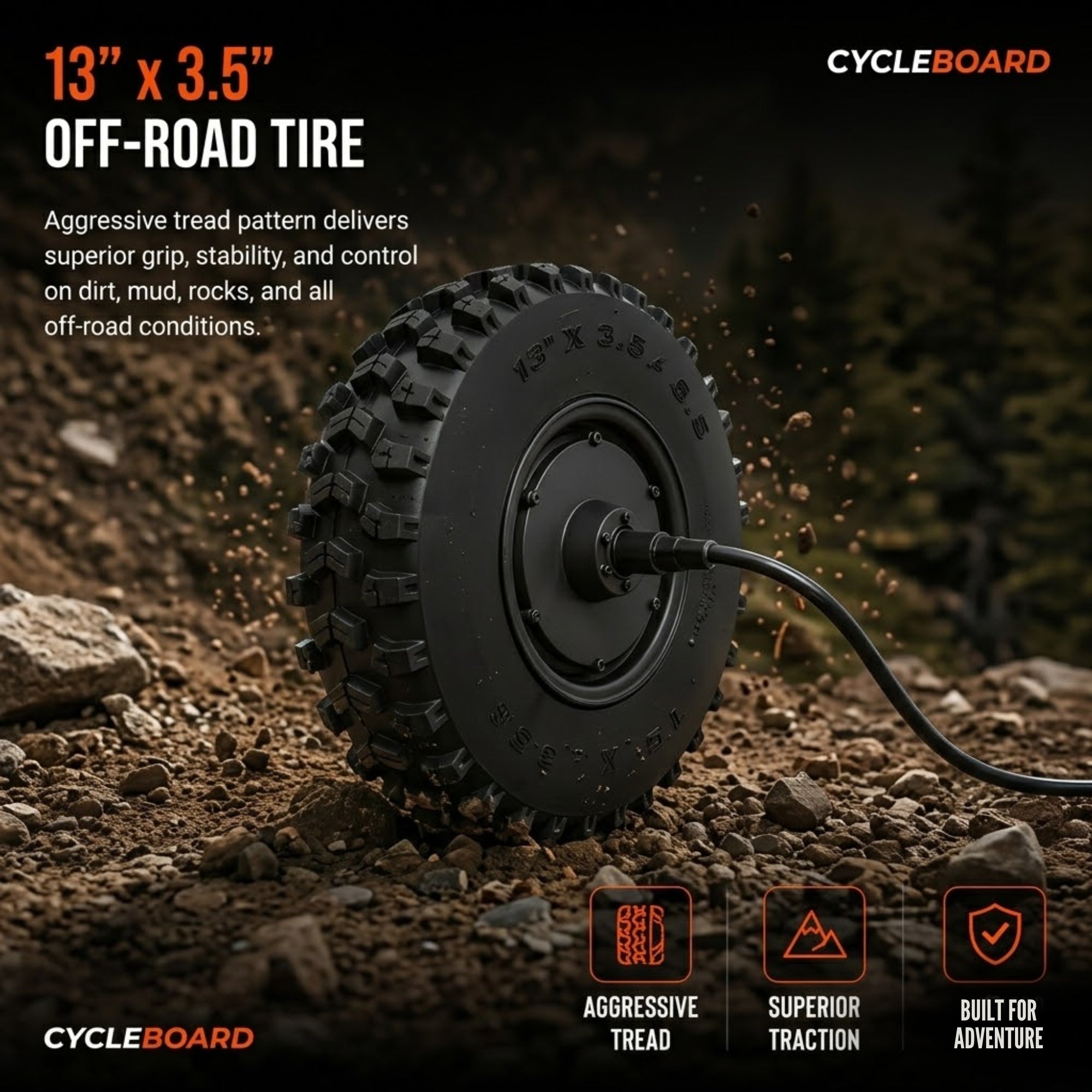LEFT MOTOR & WHEEL | 13" x 3.5" | X-QUAD 3000