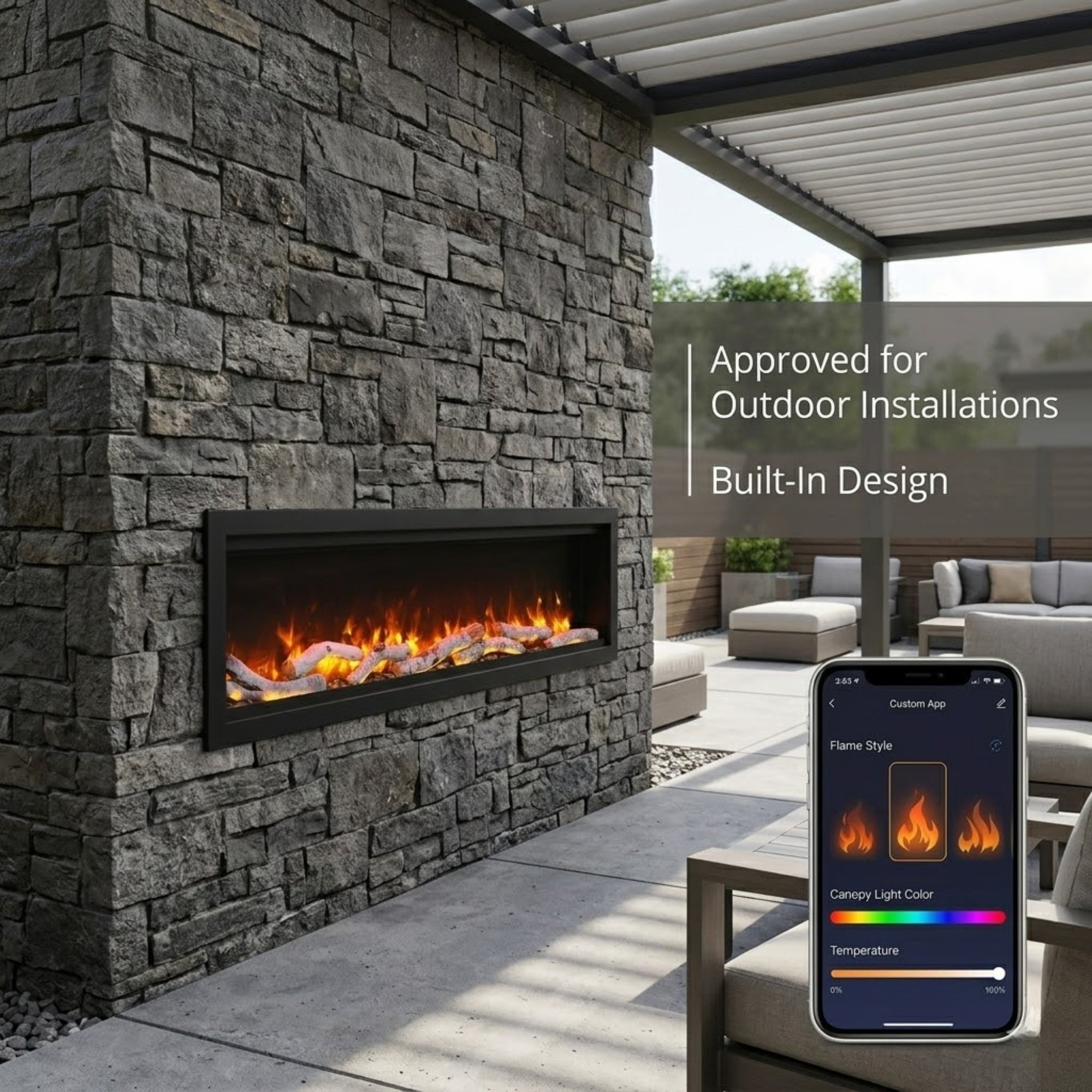 Symmetry Bespoke Smart Electric Fireplace: Indoor/Outdoor Built-in Wall Mounted Heater with WiFi, Bluetooth & Remote Control