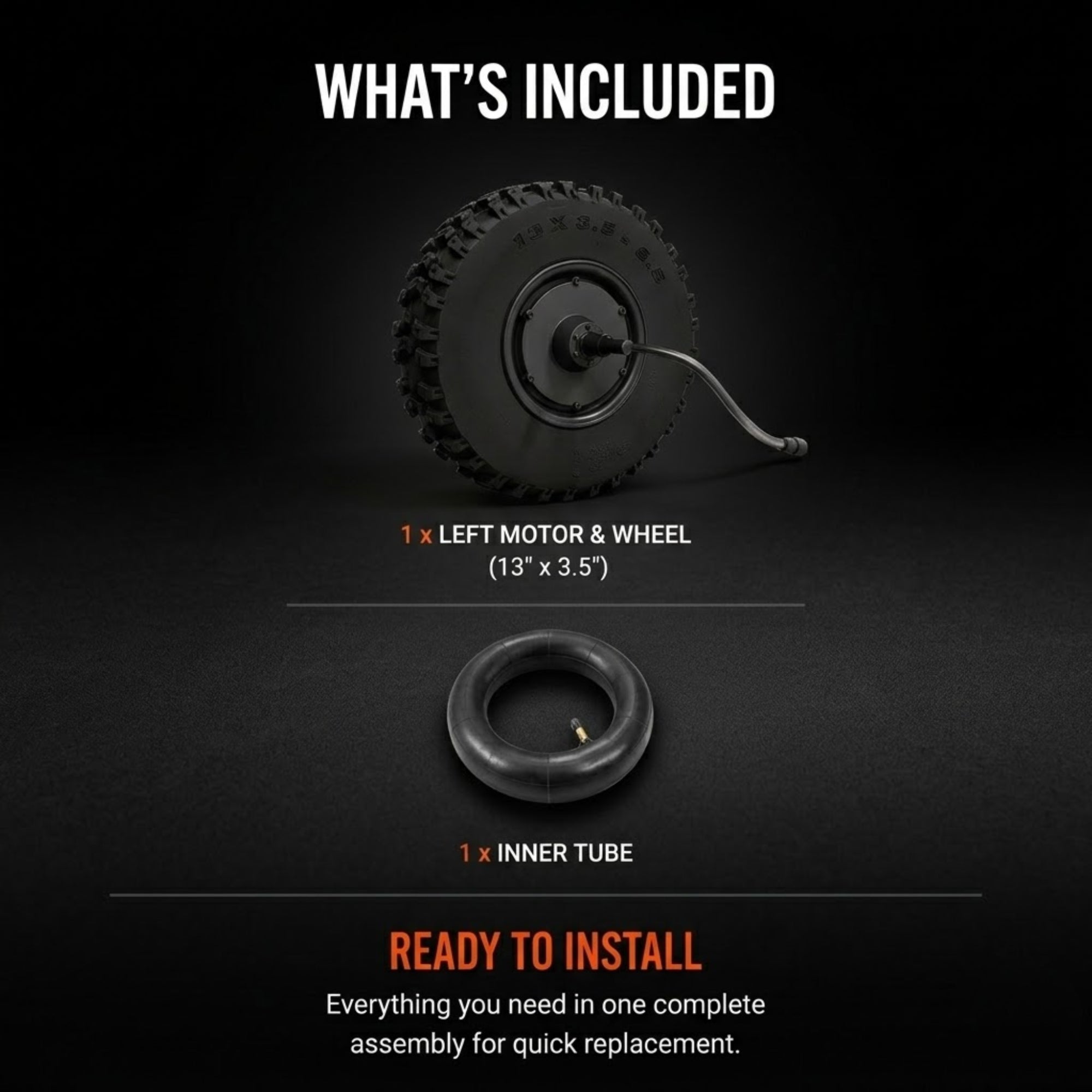 LEFT MOTOR & WHEEL | 13" x 3.5" | X-QUAD 3000