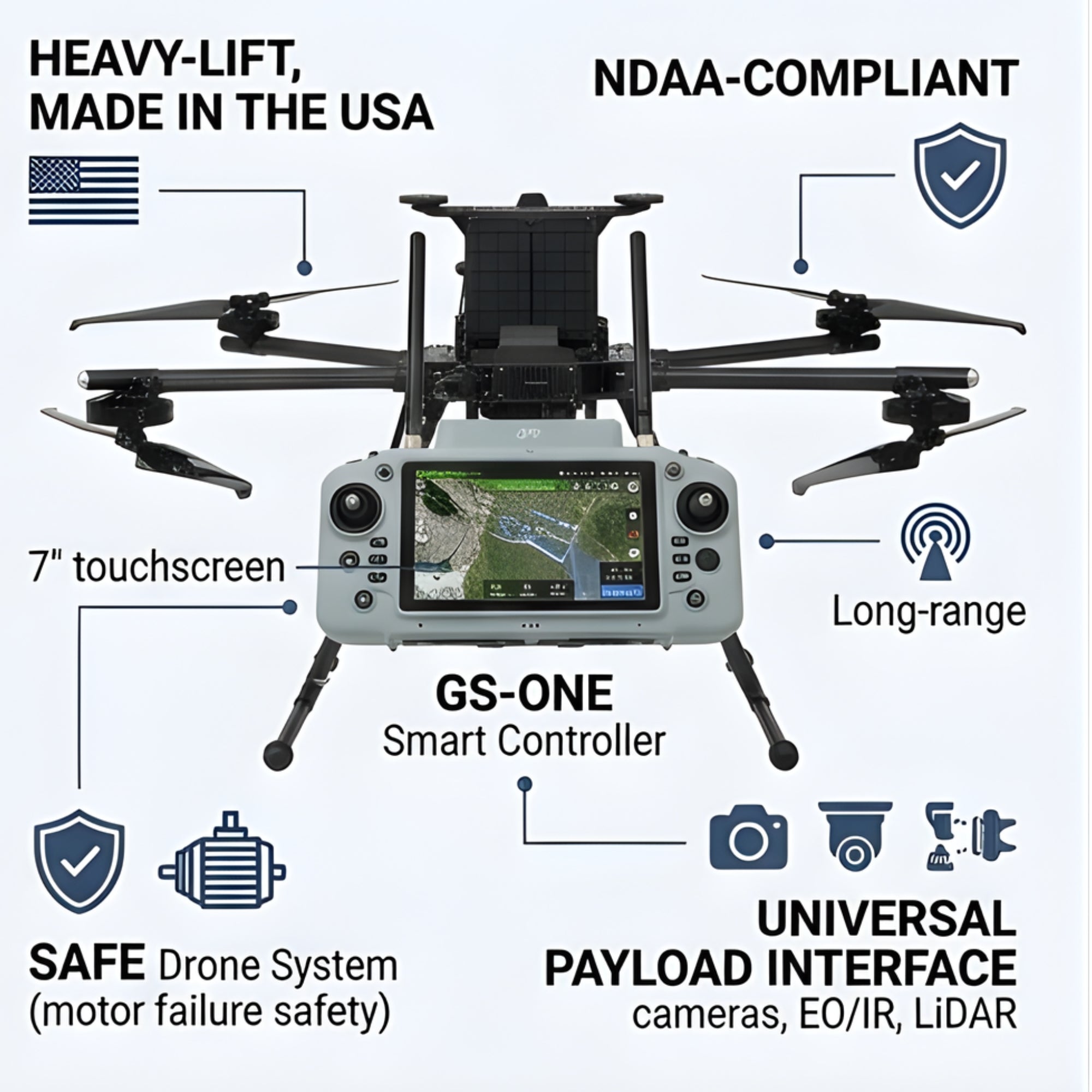 Inspired Flight IF1200A Commercial Heavy-Lift Hexacopter Drone with GS-ONE Remote
