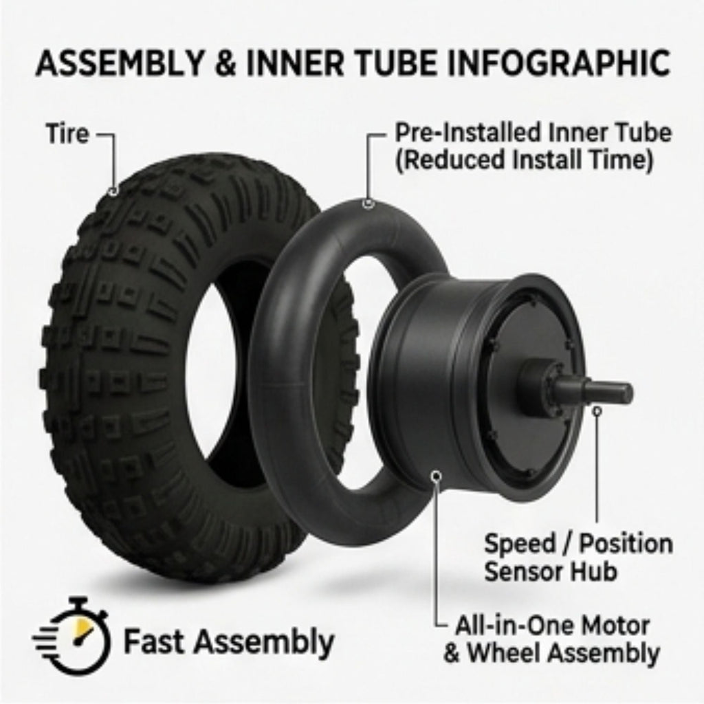 Left Motor & Wheel | 14" X 5" | X-Quad 3000 & X-Quad Golf