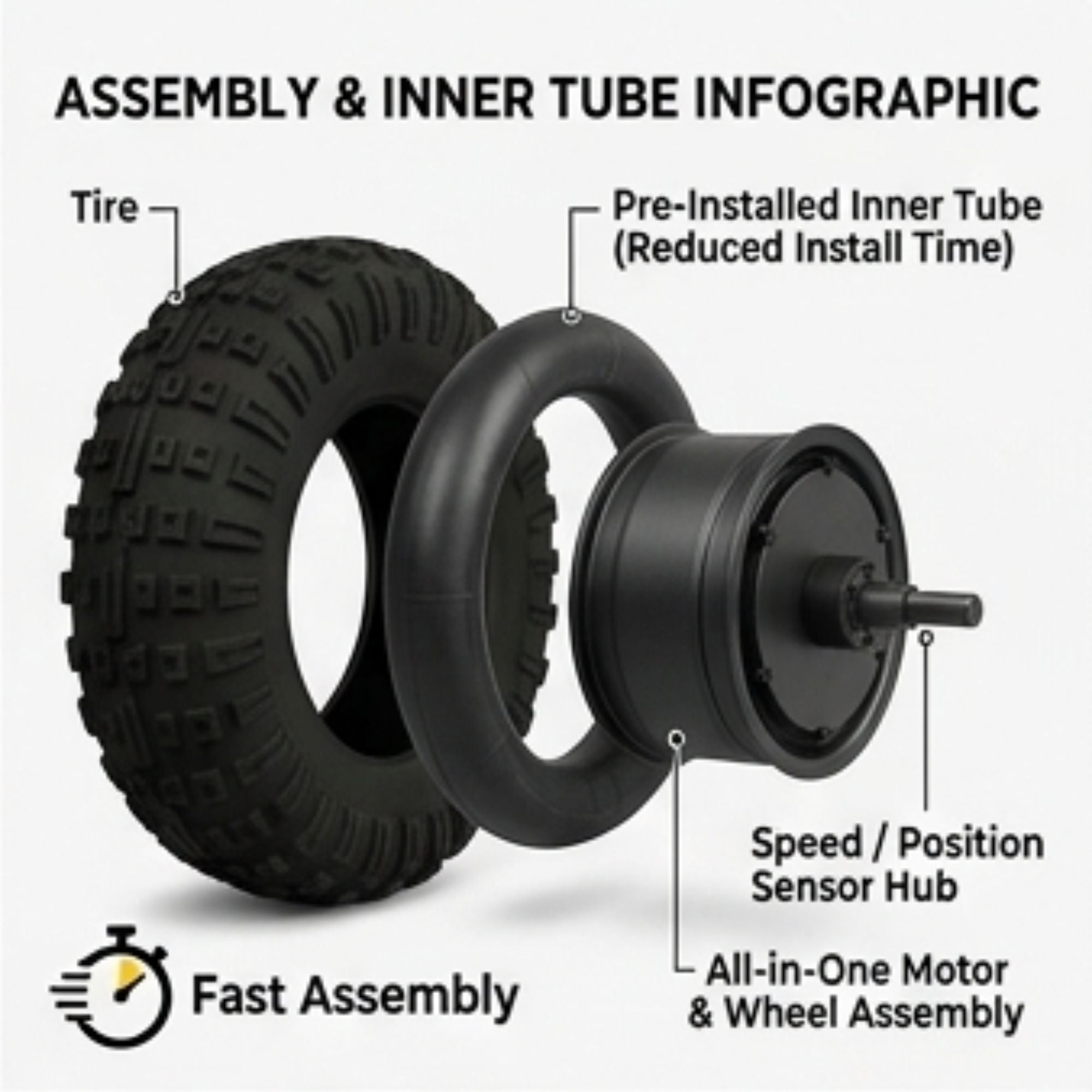 Left Motor & Wheel | 14" X 5" | X-Quad 3000 & X-Quad Golf