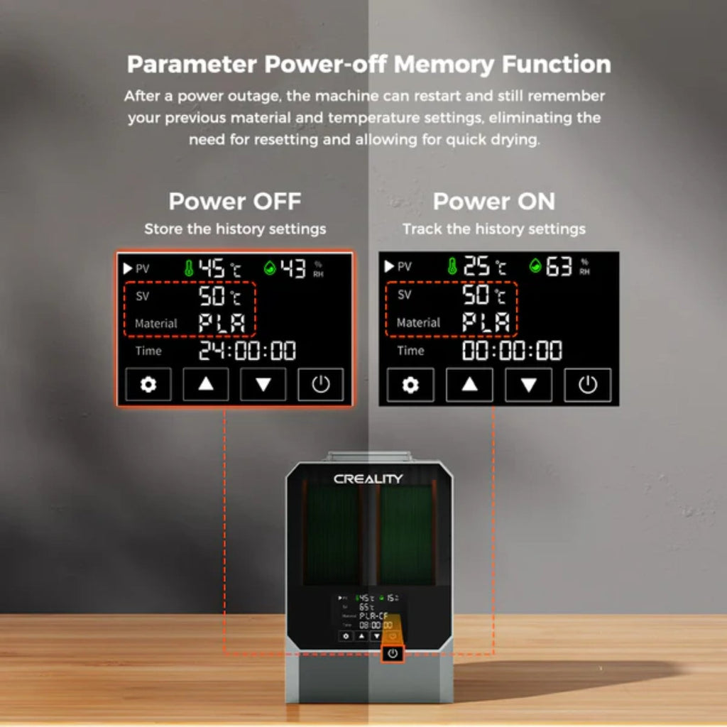 Creality Space Pi Dryer Plus Dual Spool Filament Dryer 360° Hot Air LCD Touch Moisture Control Presets