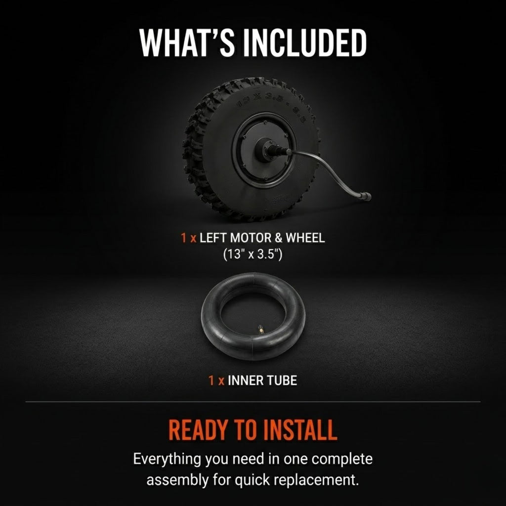 LEFT MOTOR & WHEEL | 13" x 3.5" | X-QUAD 3000