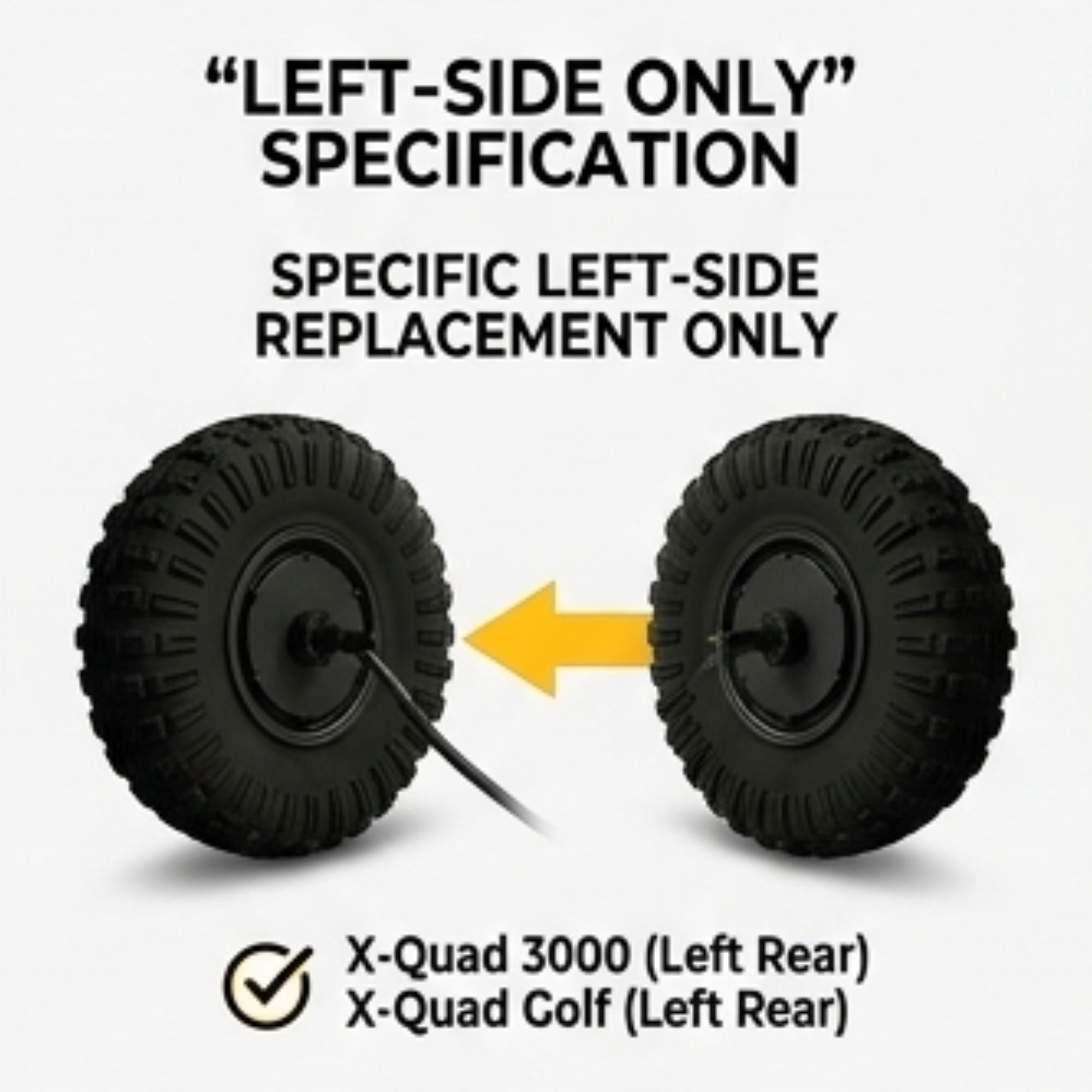Left Motor & Wheel | 14" X 5" | X-Quad 3000 & X-Quad Golf