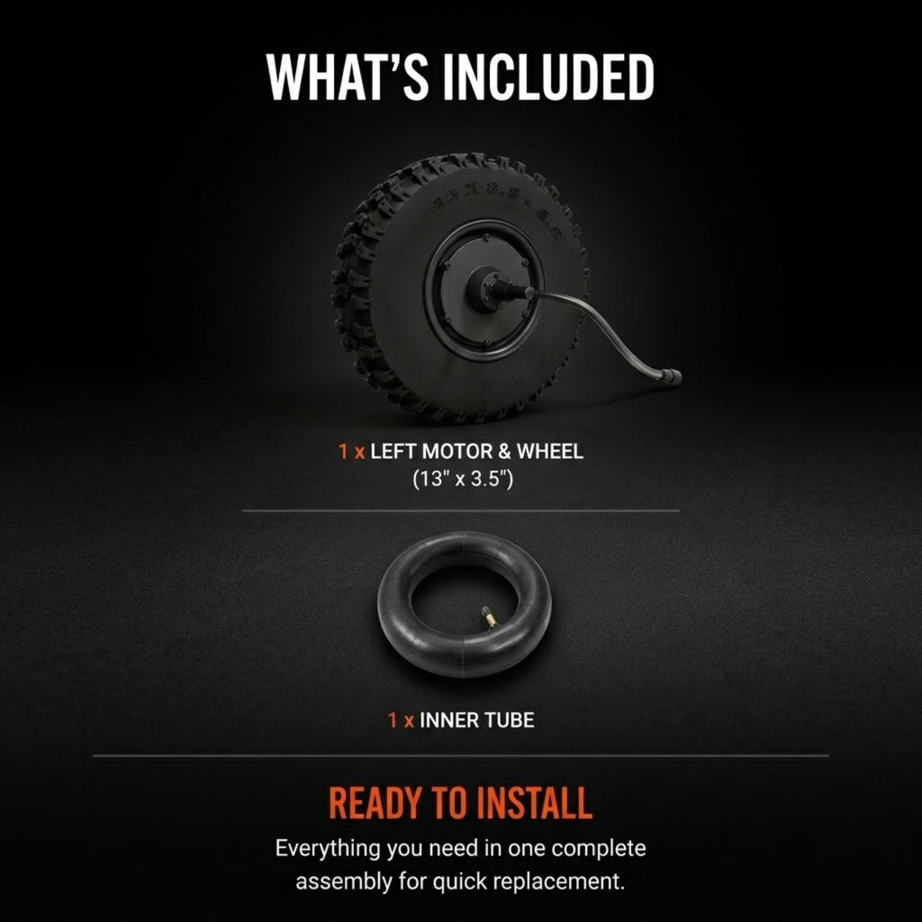LEFT MOTOR & WHEEL | 13" x 3.5" | X-QUAD 3000