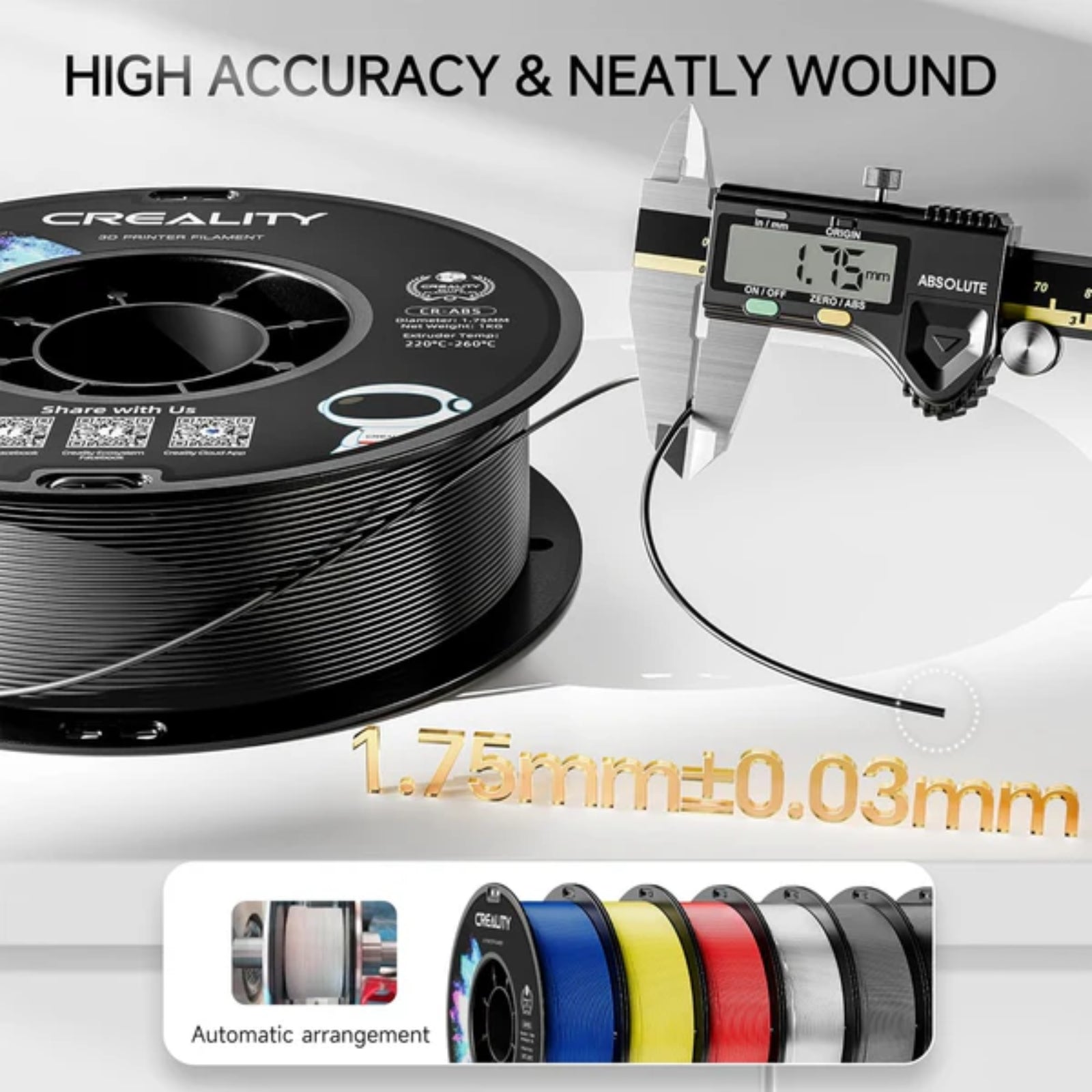 Creality ABS 1.75mm 3D Filament Durable Heat Resistant FDM Compatible Smooth Prints