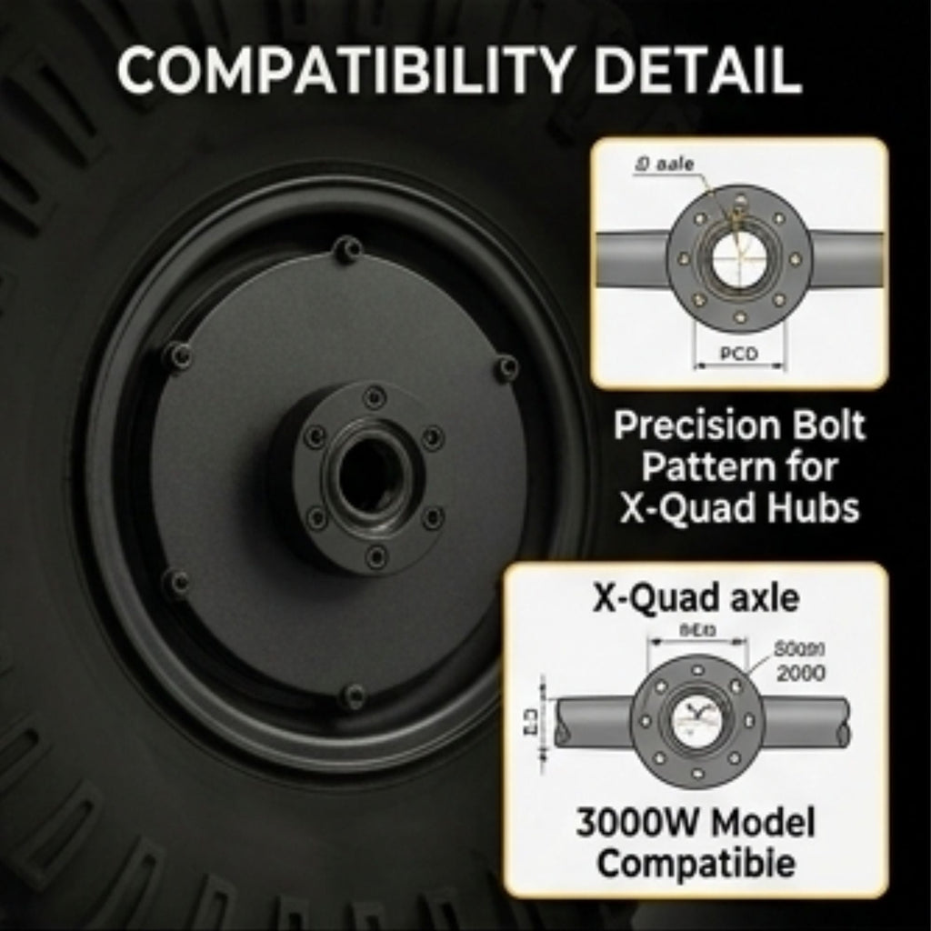 Left Motor & Wheel | 14" X 5" | X-Quad 3000 & X-Quad Golf