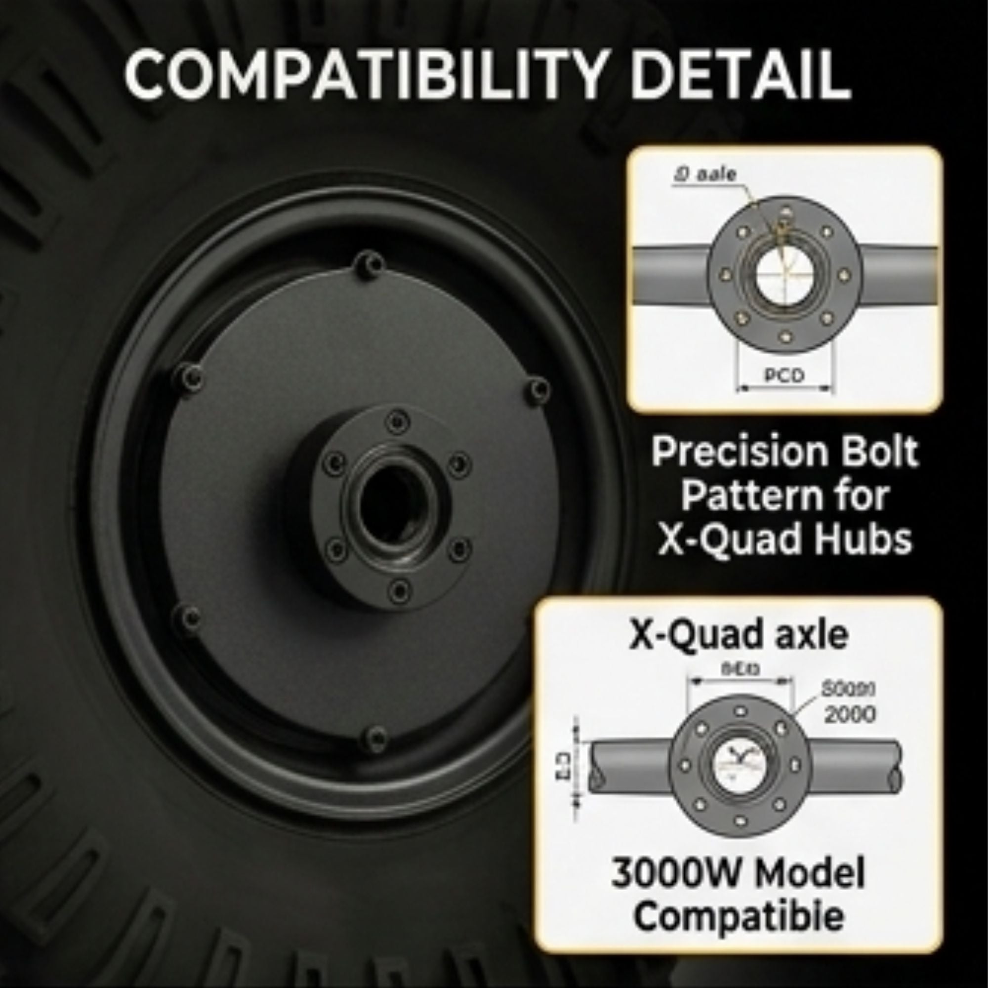 Left Motor & Wheel | 14" X 5" | X-Quad 3000 & X-Quad Golf