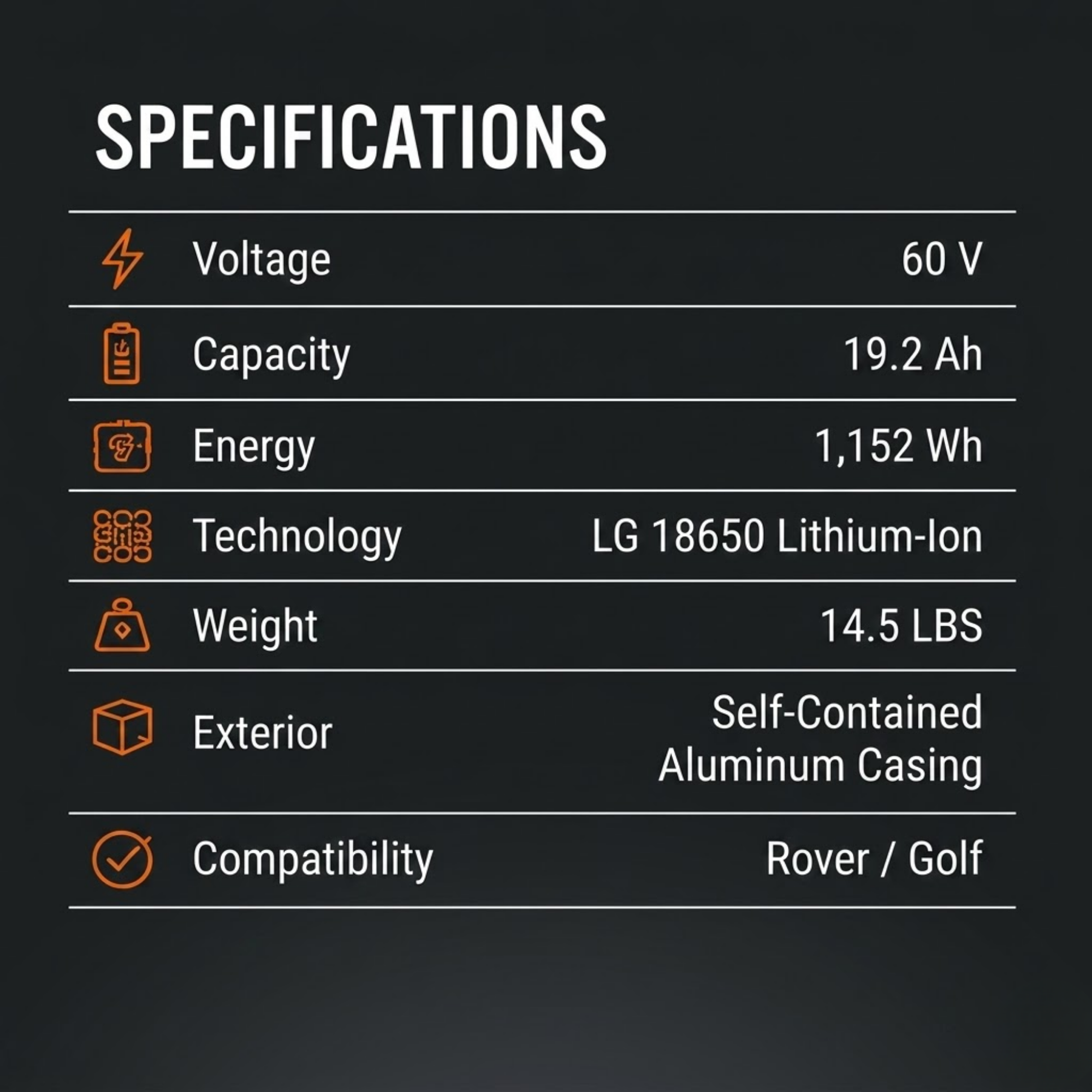 BATTERY | ROVER/GOLF | 60V 19.2AH