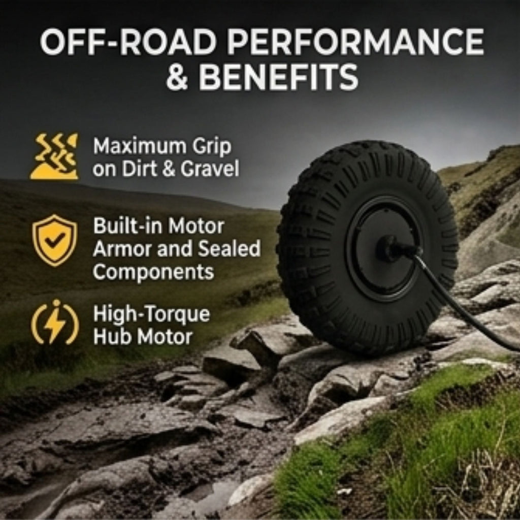 Left Motor & Wheel | 14" X 5" | X-Quad 3000 & X-Quad Golf